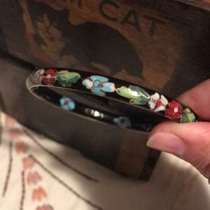 Vintage Hand painted Flowers Bangle Bracelet